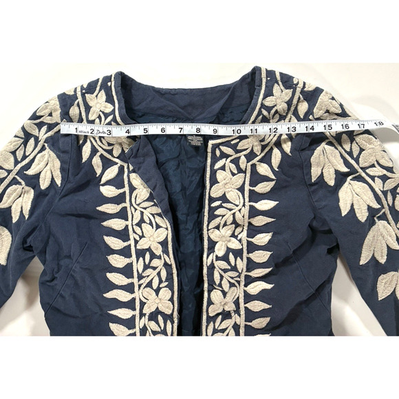 Lucky Brand Womens Size Small Blue Floral Top Tunic Jacket Embroidered Lined - Picture 5 of 8